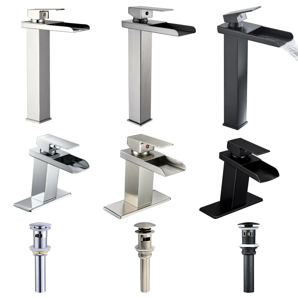 Bathroom Vanity Sink Faucet Single Handle Waterfall Basin Mixer Taps Deck Mount