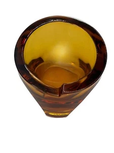 Vintage MCM Viking  Glass Amber slanted Diamond Base Ashtray 4 Inches - Picture 1 of 5