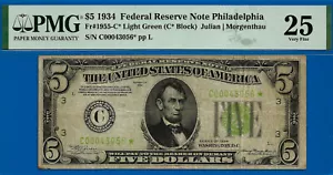 1934 $5 Federal Reserve Note PMG 25 rare 7 known Philadelphia star Fr 1955-C* - Picture 1 of 3