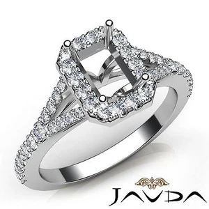 Halo Prong Emerald Cut Semi Mount Diamond Engagement Ring 18k White Gold 0.5Ctw - Picture 1 of 7