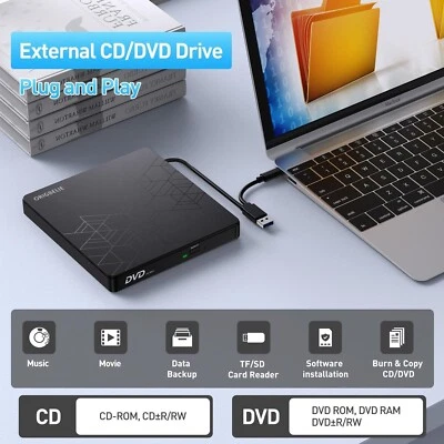 Lettore CD Esterno per PC Portatile, Sottile USB 3.0 Type-C CD/DVD +/-RW Masteri - Immagine 1 di 4