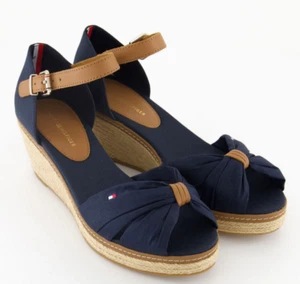 Tommy Hilfiger Elba Wedge Sandals UK4-5 Navy Open-Toe Strap Espadrilles £109 - Picture 1 of 12