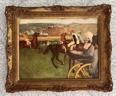 LARGE Edgar Degas Oil Painting Horse Racing Canvas Handcrafted Frame CAN POST - Image 1 of 4