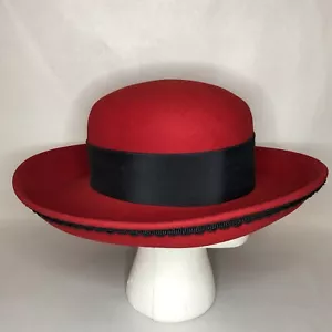 Vintage Doeskin Womens 100% Wool Red Bollman Hat Company Importina Band - Picture 1 of 12