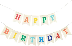 Colorful Happy Birthday Burlap Banner, Assembled Durable Birthday Party Decorati - Picture 1 of 12