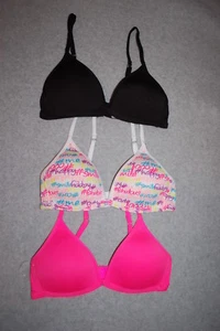 Girls 3 LOT T-SHIRT BRA Adj Strap HOT PINK BLACK & #SMILE CUTE Maidenform 30A - Picture 1 of 1