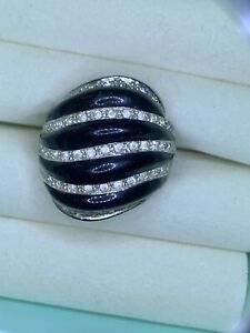 Lia Sophia Kiam Family black enamel silver tone cz ring size 7