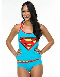 DC Comics SUPERMAN PAJAMA SET Justice League TANK PAJAMAS Supergirl  PANTIES - Picture 1 of 2