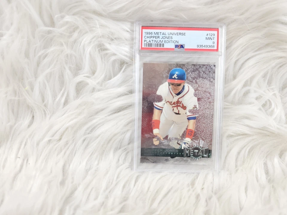Tarjeta súper rara 1996 Metal Universe edición platino Chipper Jones PSA como nueva 9 Foto 1 de 4