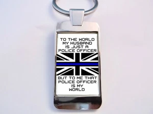 Mince Bleu Ligne GB Police Officer Is My Monde Epoux Porte-Clé Porte Clé Badge - Picture 1 of 18