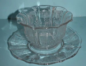 VTG Fostoria CHINTZ Elegant Glass Baroque MAYONNAISE BOWL Set w Underplate 2pc - Picture 1 of 2