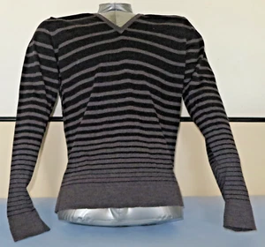 Joop Pullover Schurwolle schwarz-grau gestreift V-Kragen V-Neck (eher wie L) - Bild 1 von 5