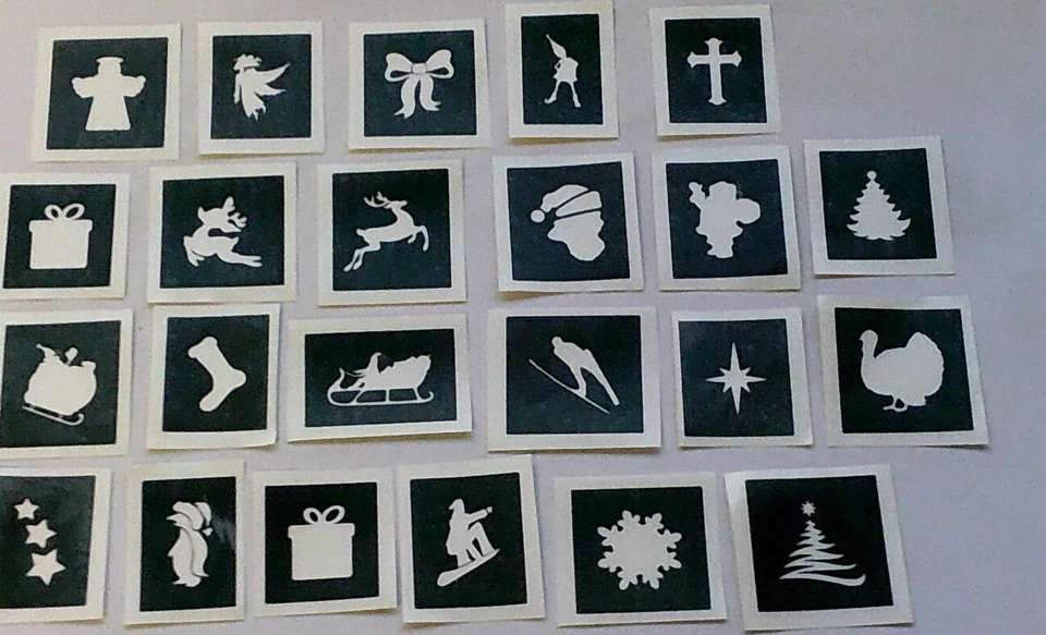 40 mini stencil tema natalizio per acquaforte su vetro hobby artigianato Babbo Natale