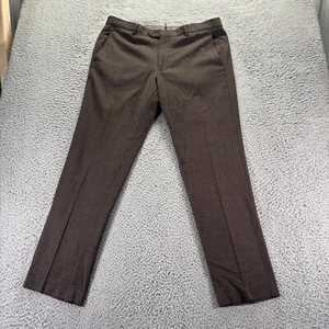 Lands End Dress Pants Mens 38x32 Brown Wool Stretch Slim Straight Stretch Plaid - Picture 1 of 11