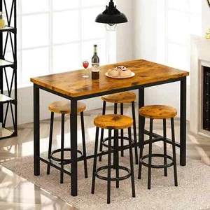 AWQM Bar Table and Chairs Set Industrial Counter Height Pub Table with 4 Chairs - Picture 1 of 4