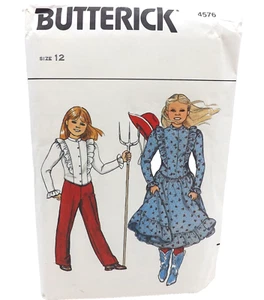 Butterick 4576 Girls Western Prairie Dress Top Pants Size 12 Sewing Pattern - Picture 1 of 4
