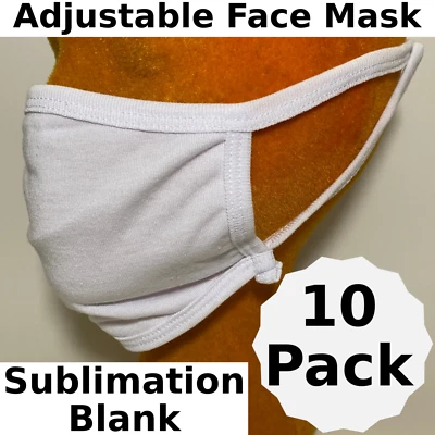 Blank Sublimation Face Mask Adjustable -  10 Pack - Image 1 of 4