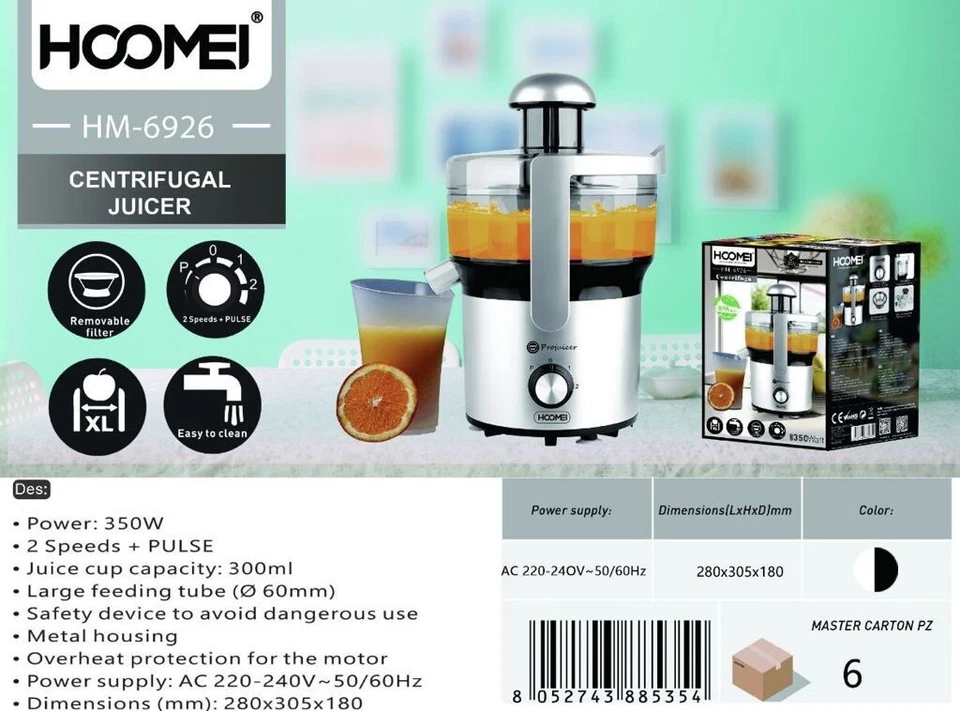 Centrifuga Estrattore di Succo di Frutta 2 Speed Funzione Pulse 350W HM-6926