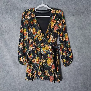 Zara Trafaluc Romper XS Wrap Playsuit Cottage Core Puff Sleeve Floral Polka Dot - Picture 1 of 22