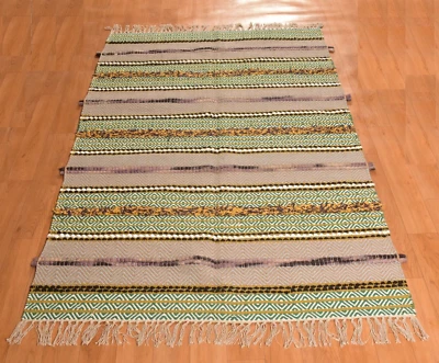 Alfombra de rejilla moderna Kilim de algodón tejida a mano rectangular multicolor 4x6 pies Dhurrie Foto 1 de 4