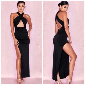 NUEVO NUEVO CON ETIQUETAS Maxi Vestido House of CB Odette Corte Frontal Cruzado Talla XS $195 - Imagen 1 de 15