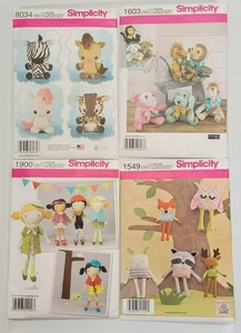 Simplicity Sewing Patterns Bundle For Plush Animals & Dolls 8034 1603 1900 1549 - Picture 1 of 11
