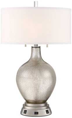 Lámpara de mesa moderna Louie 28 1/2" de alto vidrio mercurio con toma USB para dormitorio Foto 1 de 4