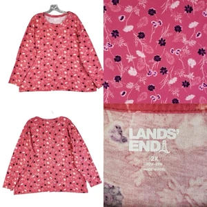 Lands End Shirt Women's Plus Size 2X Navy Red Floral Long Sleeve Tee Cotton - Picture 1 of 8