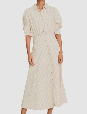 ba&sh Womens Ivory Sami Striped Short-Sleeve V-Neck Shirt Dress S - Image 1 of 2