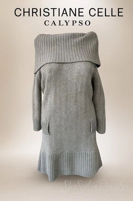 Christiane Celle for Calypso 100% Cashmere OffShoulder Sweater Dress Gray Size S - Image 1 of 4