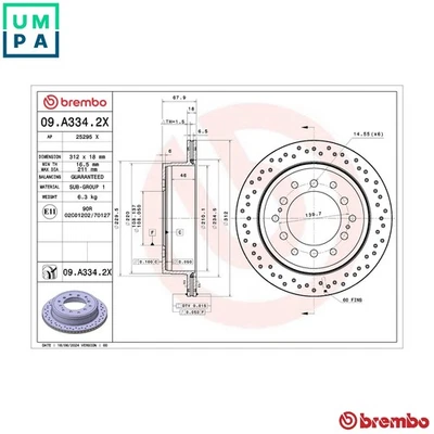 2x BRAKE DISC 09.A334.2X FOR LEXUS TOYOTA FJ/CRUISER LAND/PRADO/VAN 4.6L 8cyl GX - Image 1 of 4
