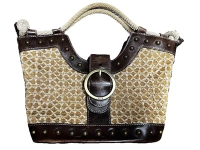 Rafe New York 复古编织藤条和皮革钱包绳柄波西米亚 — 第 1/4 张图片