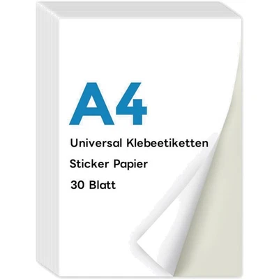 A4 Sticker Papier selbstklebend 30Blatt Druckpapier Laser Tintenstrahldruck - Bild 1 von 4