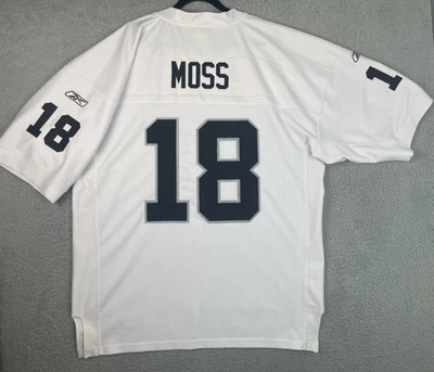 Camiseta Reebok Auténtica De Colección Randy Moss #18 Oakland Raiders Para Hombres 56 3XL Blanca Usada en Excelente Condición Foto 1 de 4