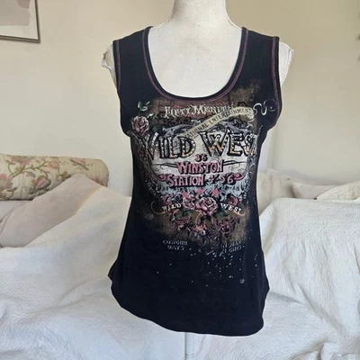 Camiseta sin mangas negra sin mangas Y2K ajustada Minnie Wild West de colección para mujer talla pequeña Foto 1 de 4