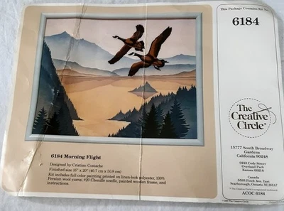 Creative Circle Kit Crewel Embroidery Morning Flight Printed Color Fabric Vtg - Image 1 of 3