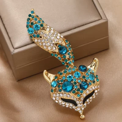 Broche de zorro de otoño vintage brillante estrás oro animal prendedor otoño joyería regalo Foto 1 de 4