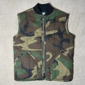 Vintage SafTbak Woods Camo Puffer Vest Small VTG 70s 80s Camouflage Hunting USA - Picture 1 of 9