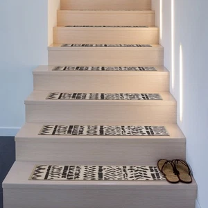 Stair Treads for Wood Stairs Bohemian Design Geometric Non-Slip Mats 8.6" x 26" - Picture 1 of 10