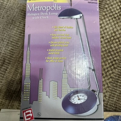 Halogen Desk Lamp with Clock - BLUE- New In Box - Adjusts up to 18" - Image 1 of 3