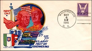 4 May 1945 WWII Staehle Multicolor 5th / 7th Army Meet On Brenner Pass Cover - Picture 1 of 2