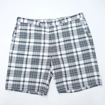 Haggar Shorts Men's 42 Gray White Plaid 100% Polyester Slash Pockets Zip Fly - Image 1 of 4
