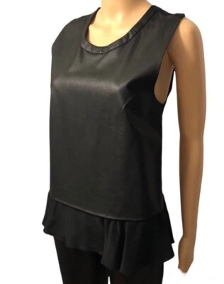 Blusa delantera MAEVE Anthropology negra sin mangas 100 % seda imitación cuero talla M Foto 1 de 4