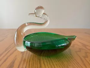 Vintage Duncan Miller Pall Mall Clear Art Glass Swan Bowl Candy Dish - Picture 1 of 7