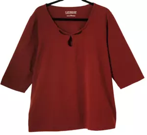 Catherine's Suprema Collection Women's T Shirt 1X Red Burgundy Keyhole Neck - Picture 1 of 10
