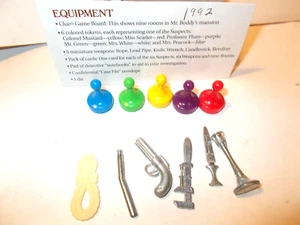VTG. 1992 Set of 6 CLUE Board Game Replacement Weapons Pieces Parts + 5/6 TOKENS - Picture 1 of 4