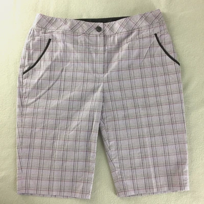 Pantalones cortos de golf Cutter & Buck Bermuda púrpura a cuadros para mujer talla 6 30" x 11 1/2" Foto 1 de 4