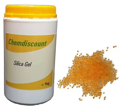 CHEMDISCOUNT Silica Gel mit orangem Indikator 1kg Silicagel Silika Gel regenerierbar