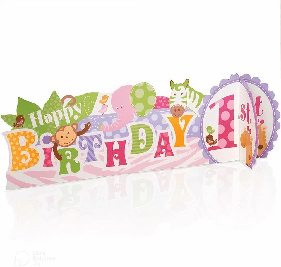 Centro de mesa 3D de lujo único rosa safari 1er cumpleaños | 14" x 4,5" | 1 pieza Foto 1 de 1