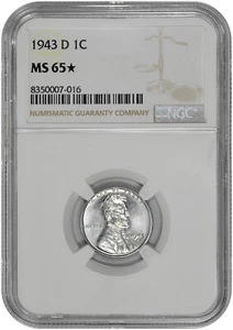 1943 D 1c Lincoln Steel Wheat Cent NGC MS 65 Star with Proof Like Obverse - Picture 1 of 2